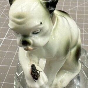Antique Porcelain Dog Figurine With Fly on Paw READ